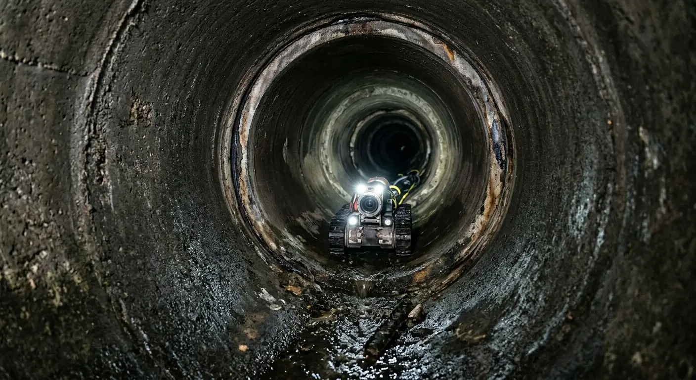 Robotic sewer camera inspecting pipe interior for Sewer Line Cleaning in Kentwood