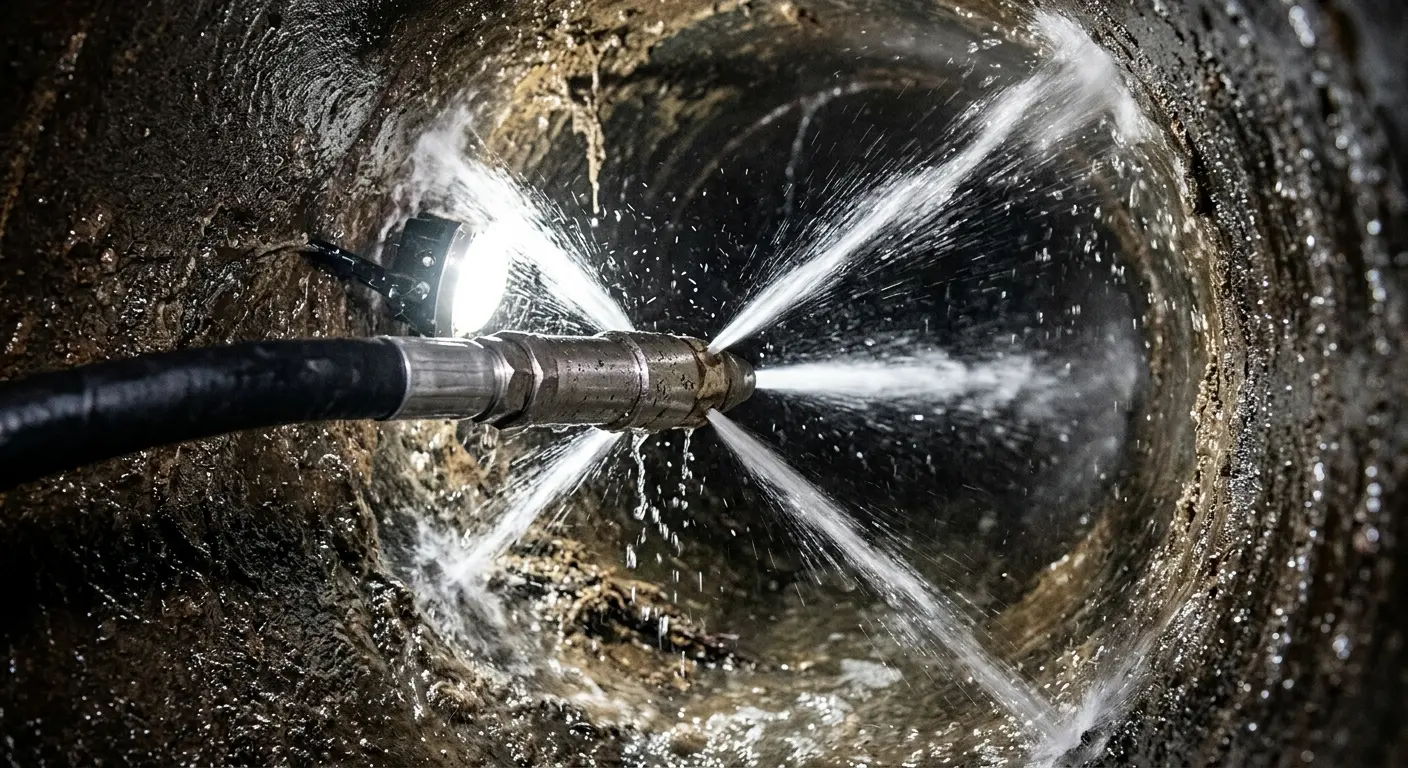 High-pressure hydro jetting nozzle cleaning sewer pipe for Sewer Cleanout in Kentwood